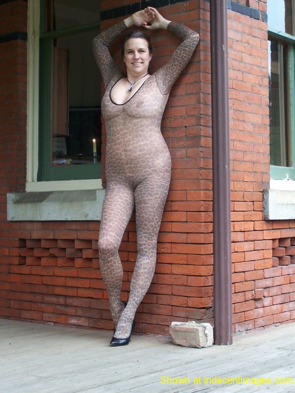 In public wearing a see-through bodystocking