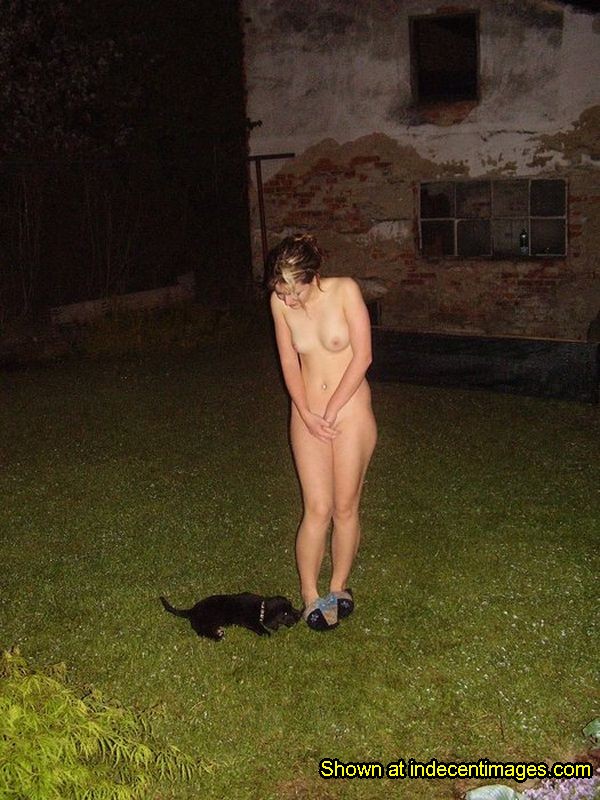 Shy girlfriend naked outdoors